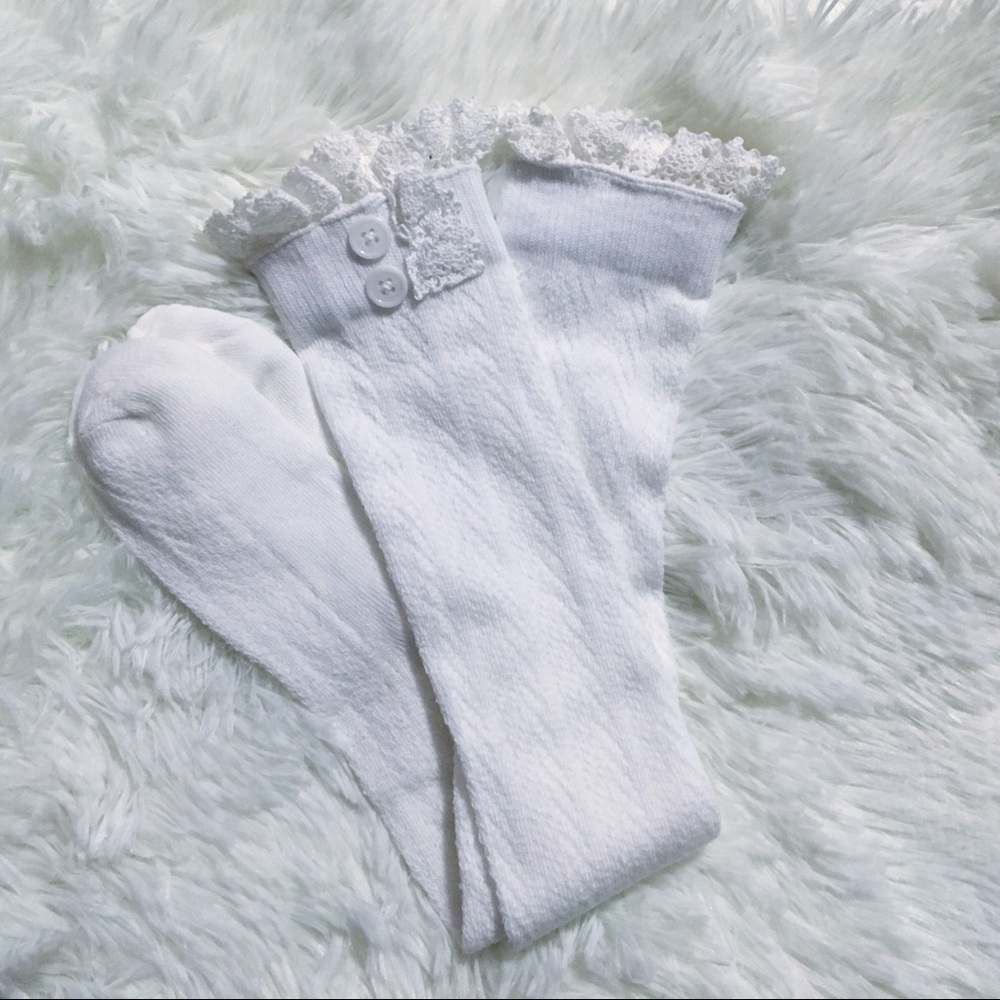 Cable knit lacy boot socks. Choice of color.